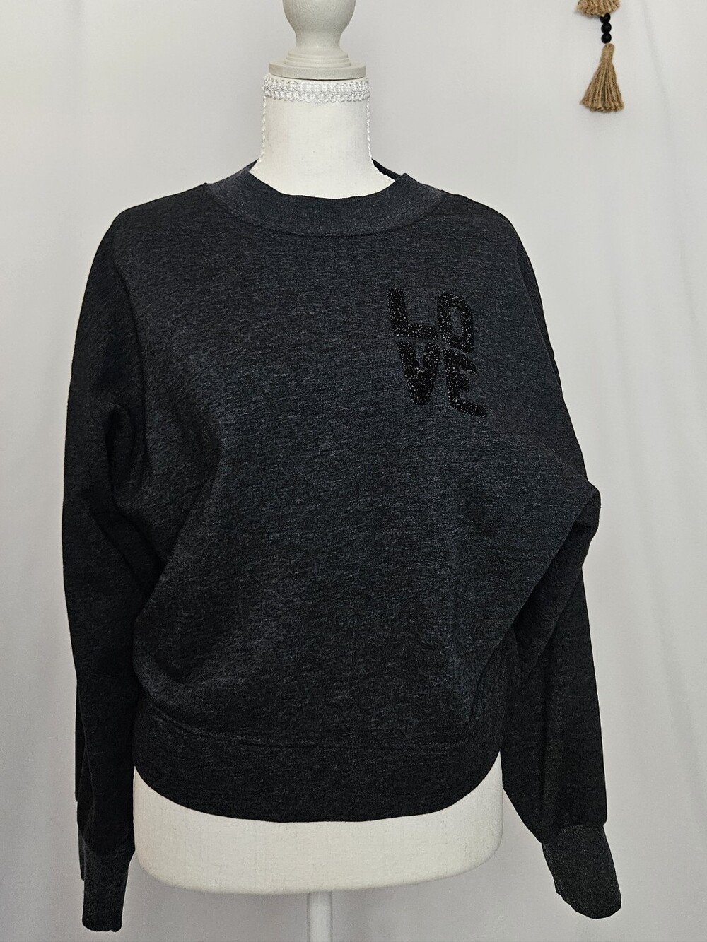 Charcoal Gray LOVE Sweatshirt Relaxed Fit Pullover M